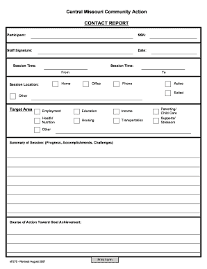Central Missouri Community Action Contact Report