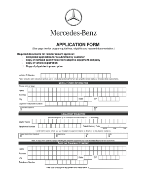 Mercedes-Benz Adaptive Equipment Reimbursement Application