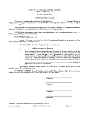 Amendment to Bylaws Consent Form