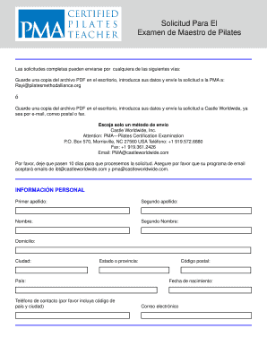 Solicitud Para El Examen de Maestro de Pilates