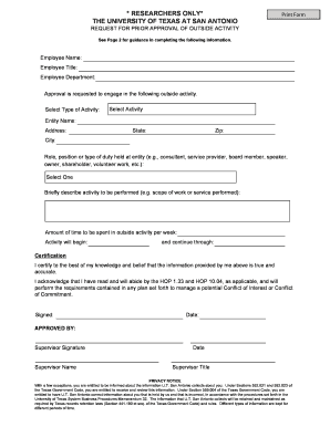 Request for Prior Approval of Outside Activity