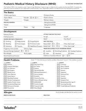 Pediatric Medical History Disclosure Form