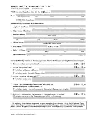 Virginia Adult Name Change Application
