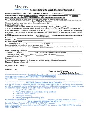 Pediatric Referral for Sedated Radiology Examination