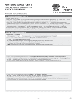 NSW Residential Building Work Compliance Form