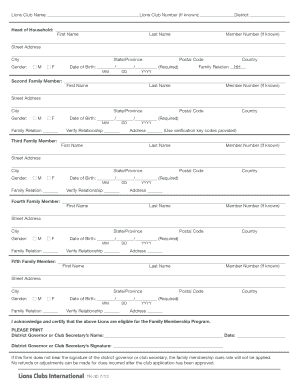 Lions Club Family Unit Certification Form