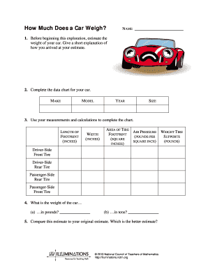Car Weight Estimation Worksheet