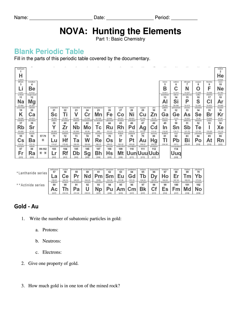 Nova Hunting The Elements Answer Key Pdf Fill Online Printable Fillable Blank PdfFiller