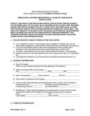 Employed Lawyers Professional Liability Insurance Application