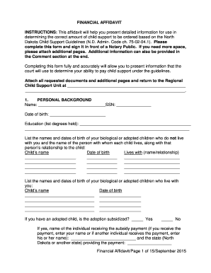 North Dakota Child Support Financial Affidavit