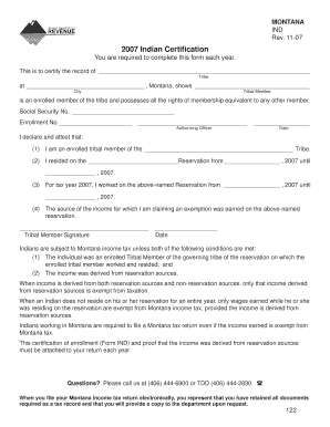 Montana Indian Certification Form