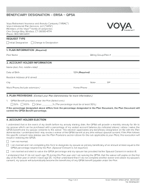 Beneficiary Designation Form for ERISA QPSA