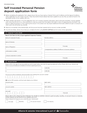 Self Invested Personal Pension Deposit Application Form