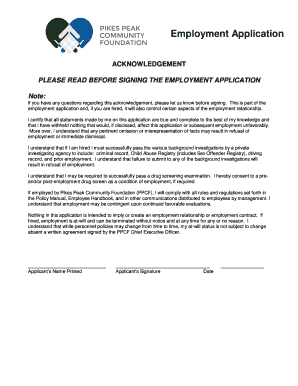 Employment Application Acknowledgement