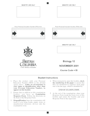 Biology 12 Provincial Exam