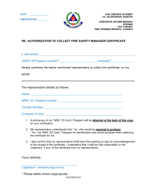 Authorization to Collect Fire Safety Manager Certificate