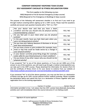 Company Emergency Response Team Fitness Declaration Form