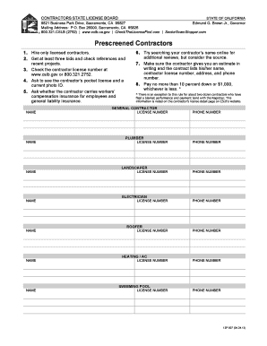 California Prescreened Contractors List