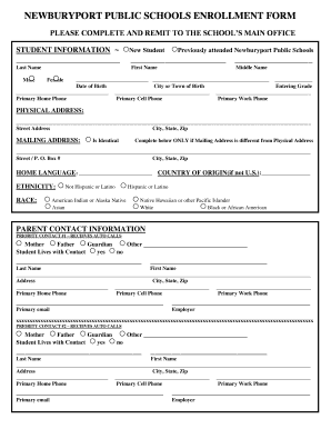 Newburyport Public Schools Enrollment Form