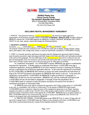 Exclusive rental management agreement - All Citrus Rentals