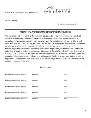 Corporate Resolution of Authority