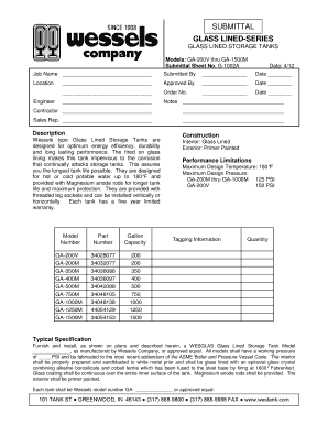 Glass Lined Storage Tanks Submittal Form