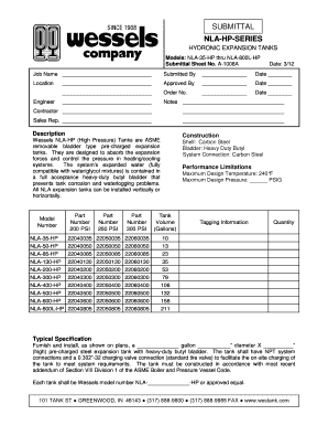 NLA-HP Series Hydronic Expansion Tank Submittal Form