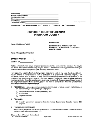 Supplemental Application for Further Deferral or Waiver of Court Fees and Costs