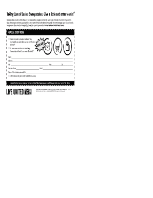 Taking Care of Basics Sweepstakes Entry Form