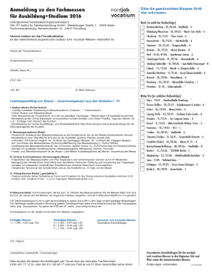 Anmeldung zu den Fachmessen 2016