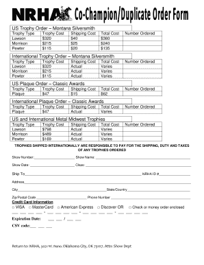 Trophy Order Form