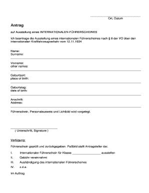 Antrag auf Ausstellung eines internationalen Führerscheines