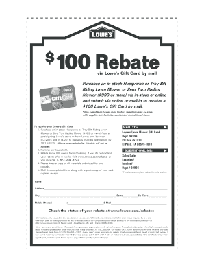 Lowe's Lawn Mower Gift Card Rebate Form