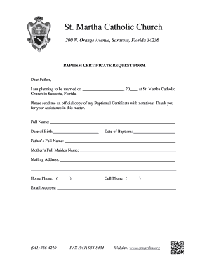 Certificate of baptism catholic - Baptism Certificate Request Formdoc - 50 22 11