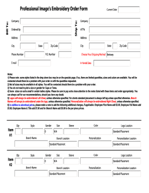 Embroidery Order Form