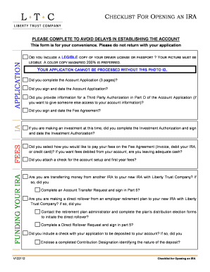 IRA Account Opening Checklist