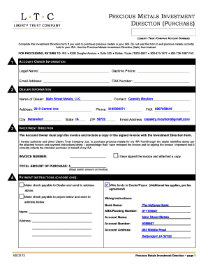 Precious Metals Investment Direction Form