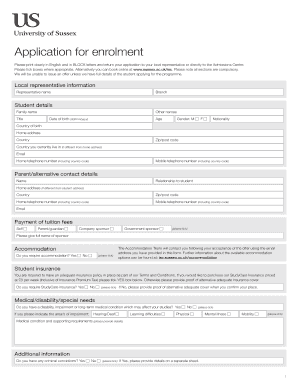 University of Sussex International Study Centre Application Form
