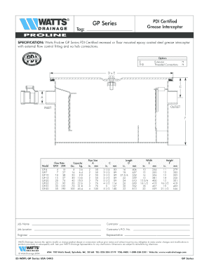 Watts ProLine GP Series Grease Interceptor Specification