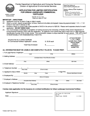 Florida Limited Certification Application