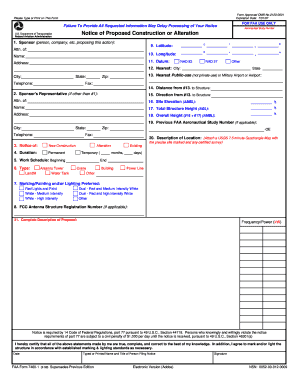 FAA Form 7460-1 Notice of Proposed Construction or Alteration