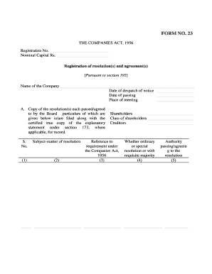 Form 23: Registration of Resolutions and Agreements