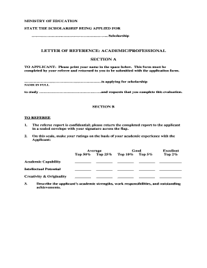 Scholarship Application Reference Form