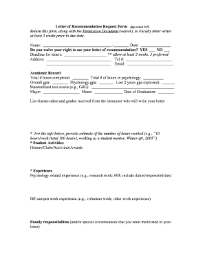 Letter of Recommendation Request Form