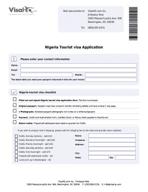 Nigeria Tourist Visa Application Form