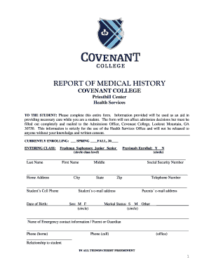 Record of Medical History and Privacy Forms - Covenant College