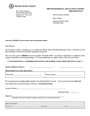Illinois Driver Remedial Education Course Registration Form