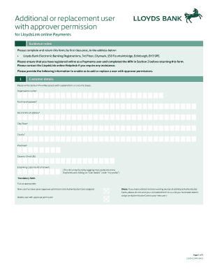 LloydsLink Online Payments Approver User Form