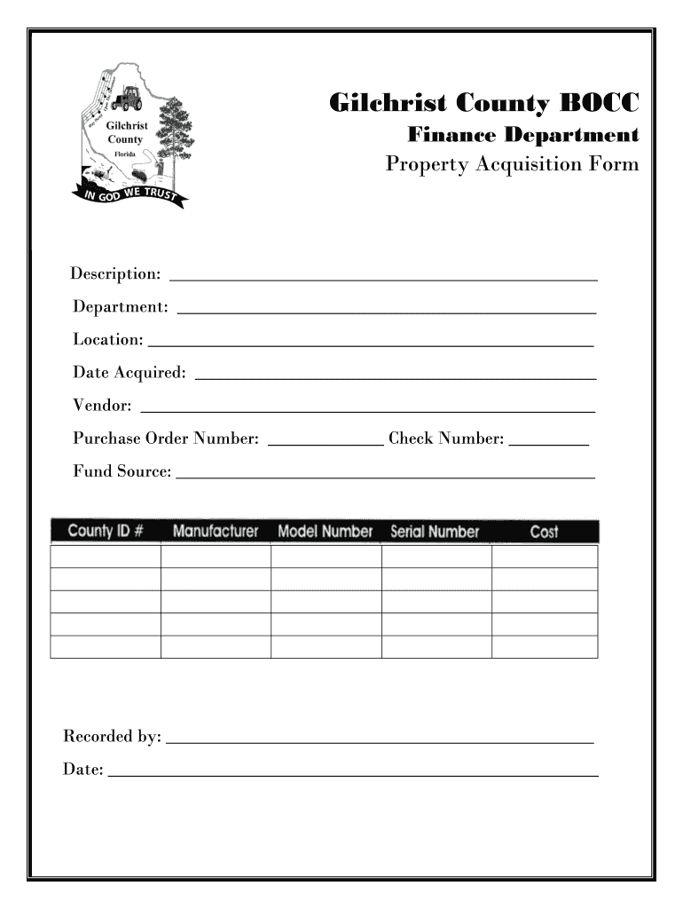 Fillable Online County Property Acquisition Form Gilchrist County