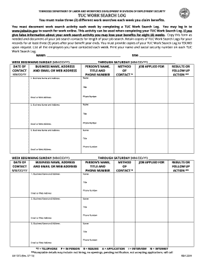 Tennessee Unemployment Compensation Work Search Log